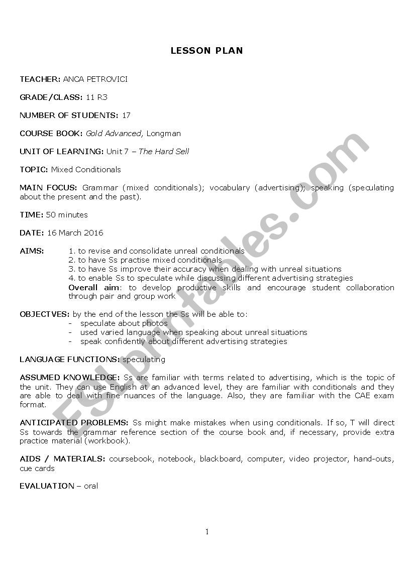 Mixed Conditionals - Advanced worksheet