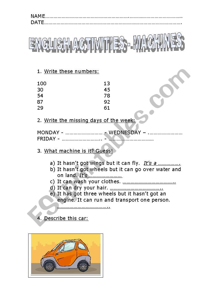 ENGLISH ACTIVITIES worksheet