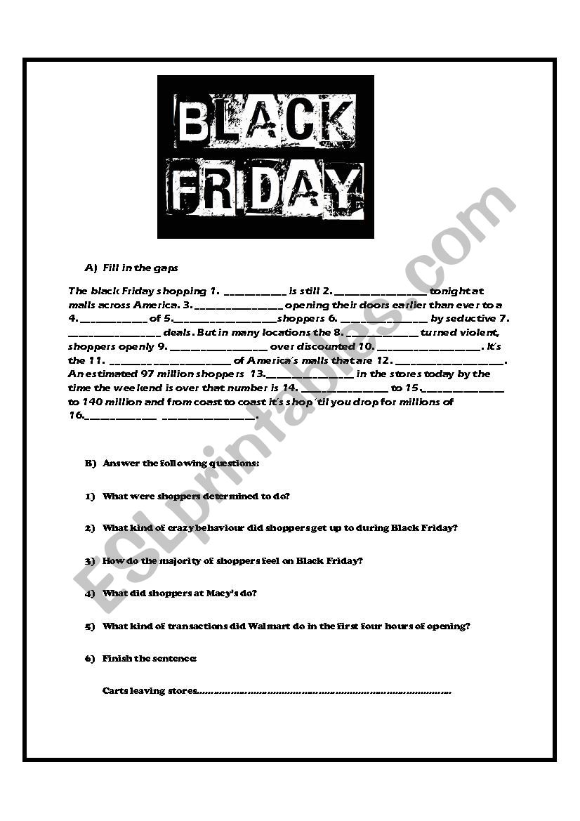 Black Friday - Shopping  worksheet