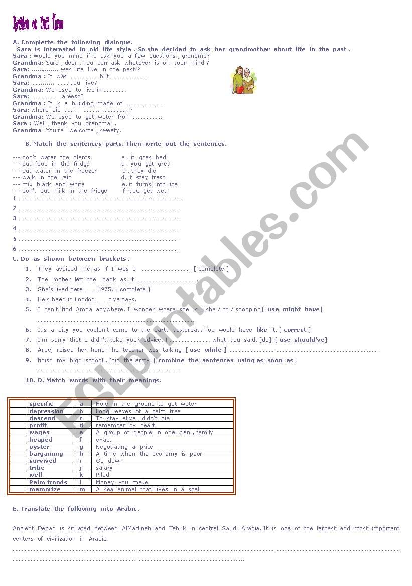 life  in  the  past revision worksheet