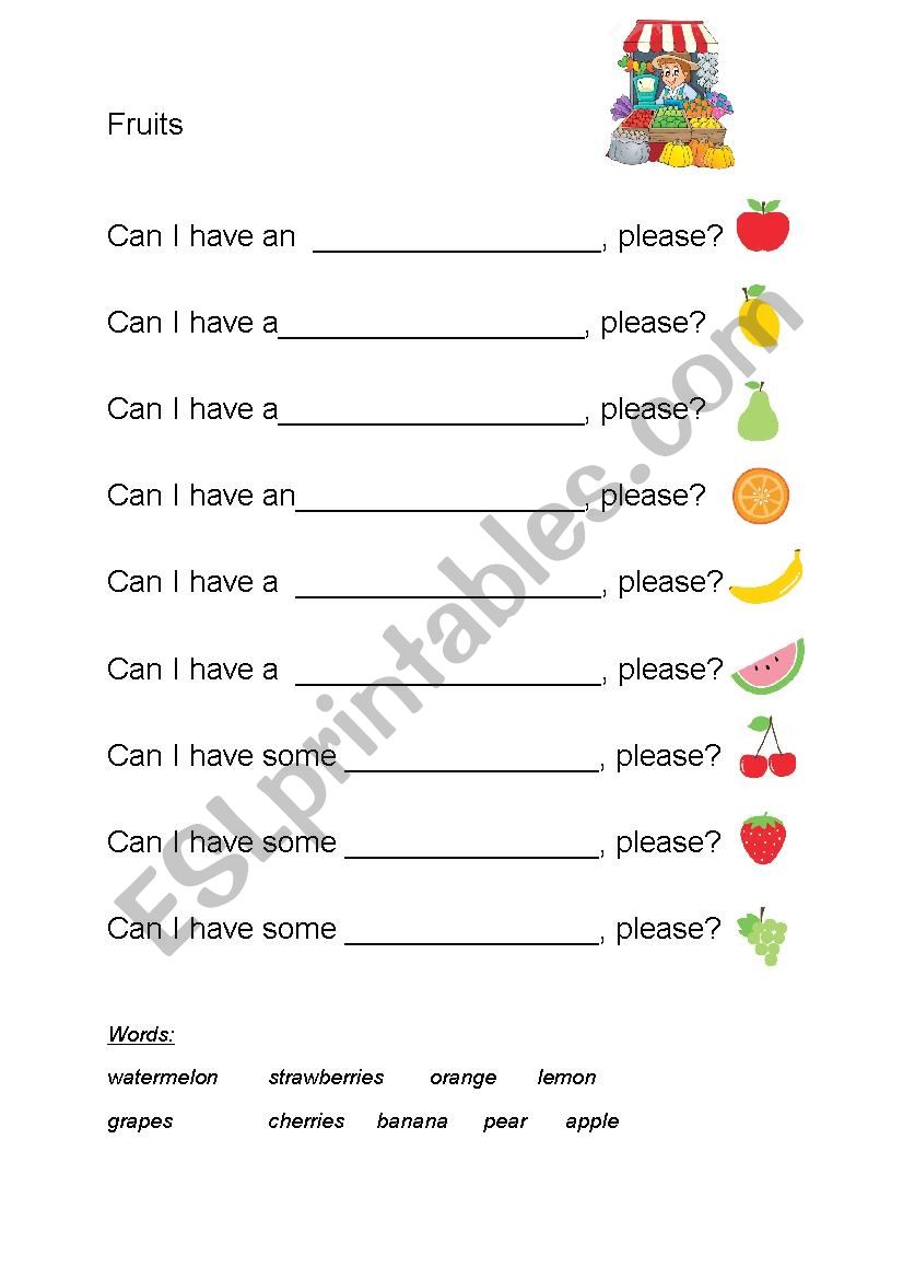 Can I have some fruits worksheet