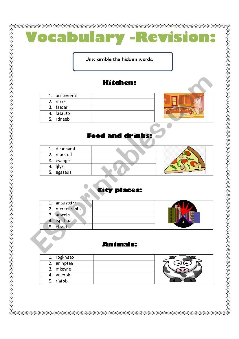 Simple vocabulary - revison worksheet