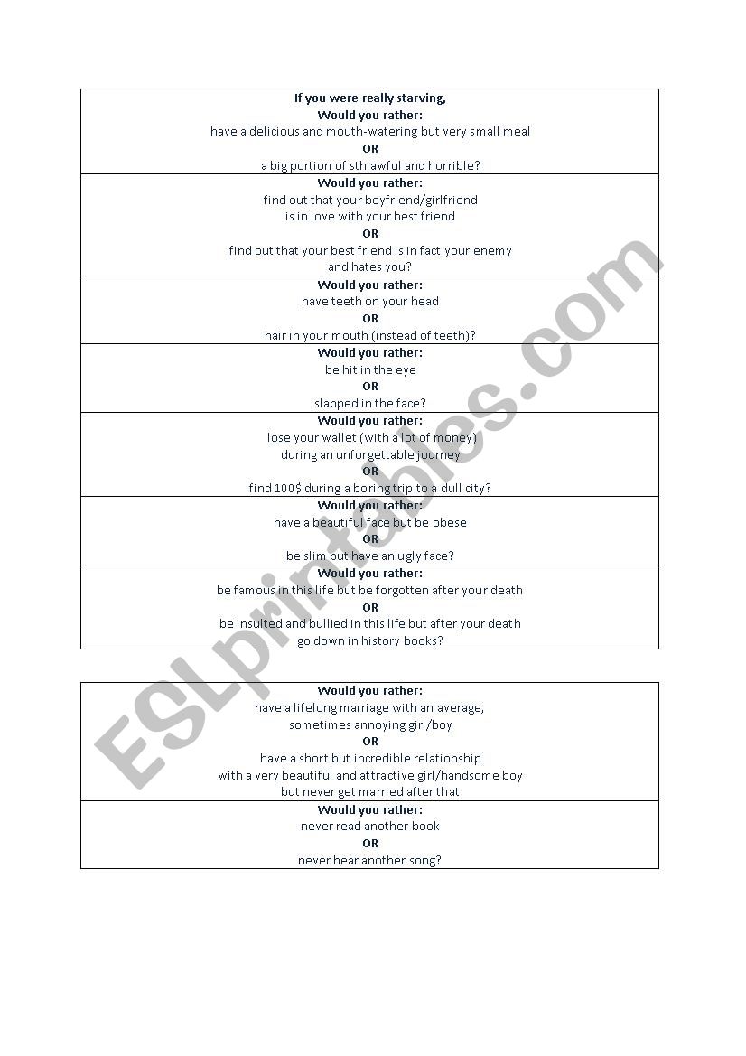 Would you rather_game worksheet