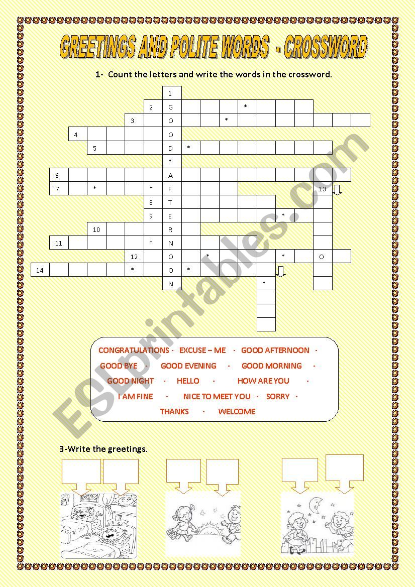 Greetings and polite words worksheet