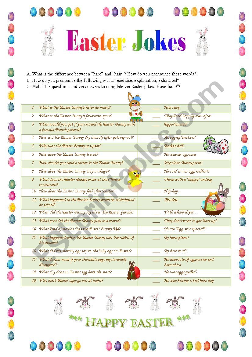 Easter Jokes 1 - matching worksheet