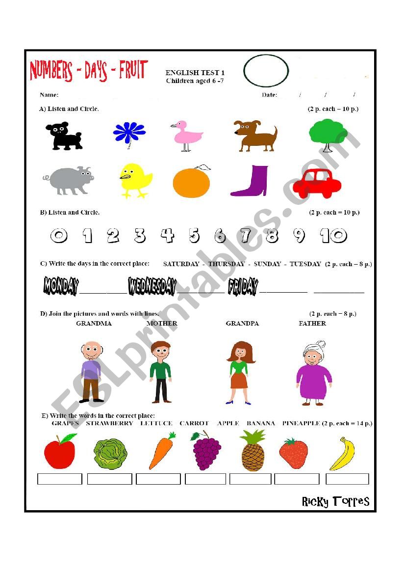 Worksheet Children Aged 6-7 worksheet