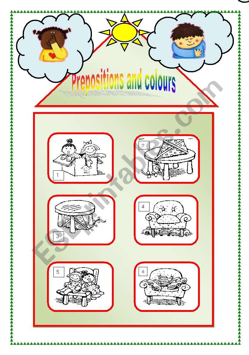 Prepositions and colours worksheet