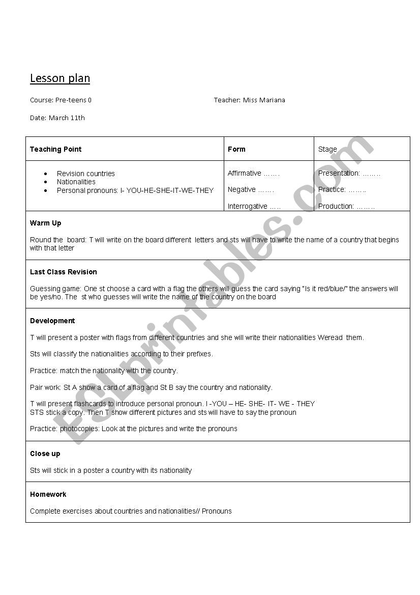 lesson plan worksheet