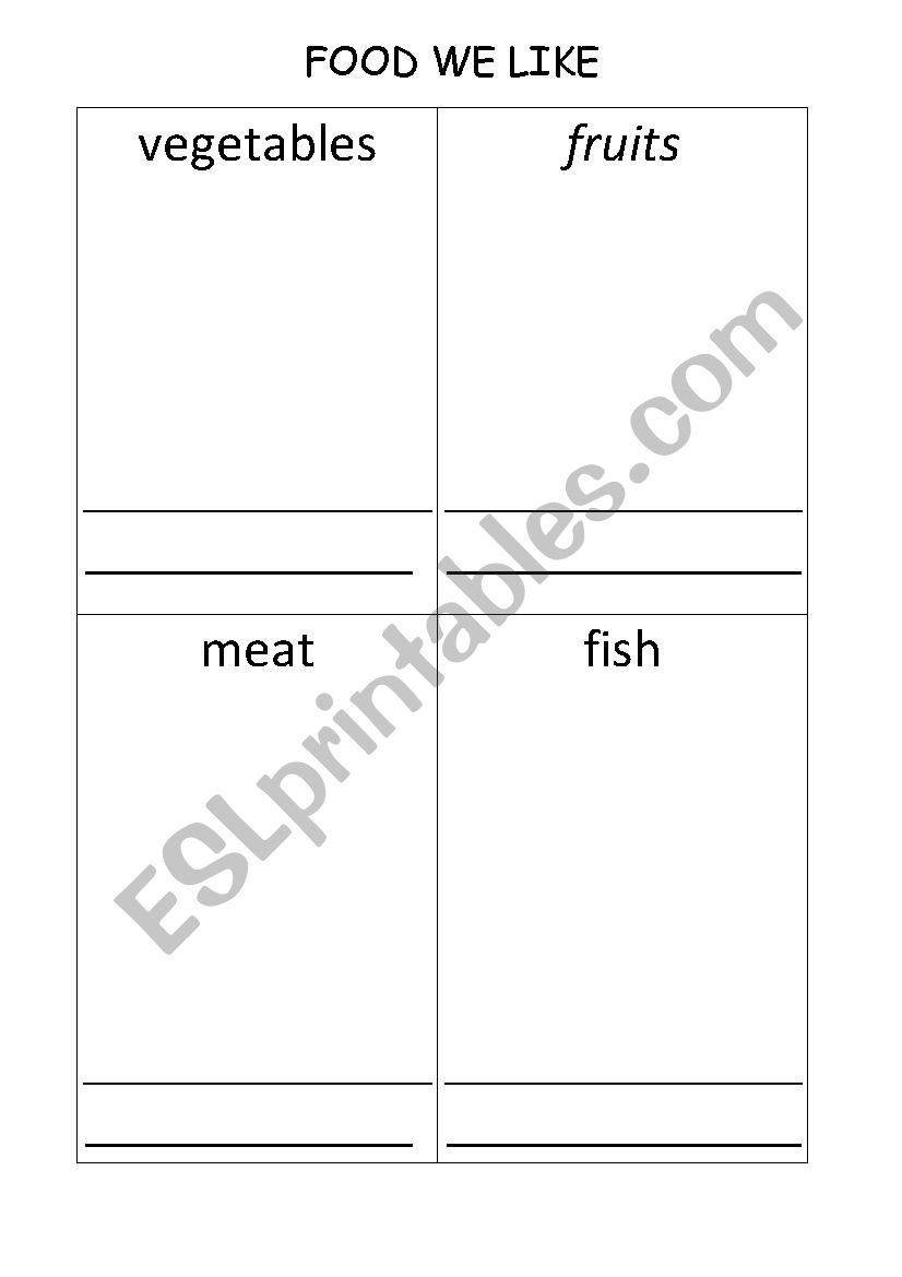 Types of food worksheet