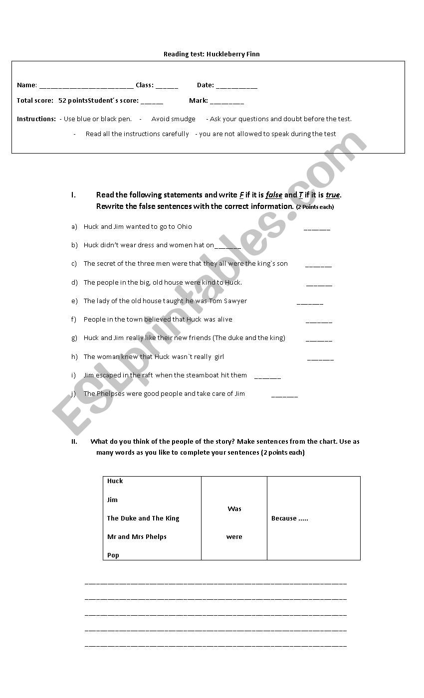 Huckleberry Finn worksheet