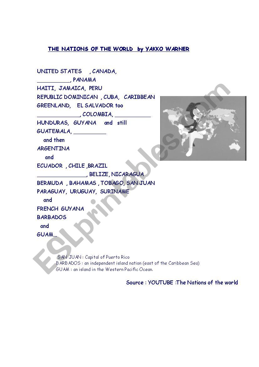 Nations Od The World Song Esl Worksheet By Pattyrs09 - yakkos world roblox id