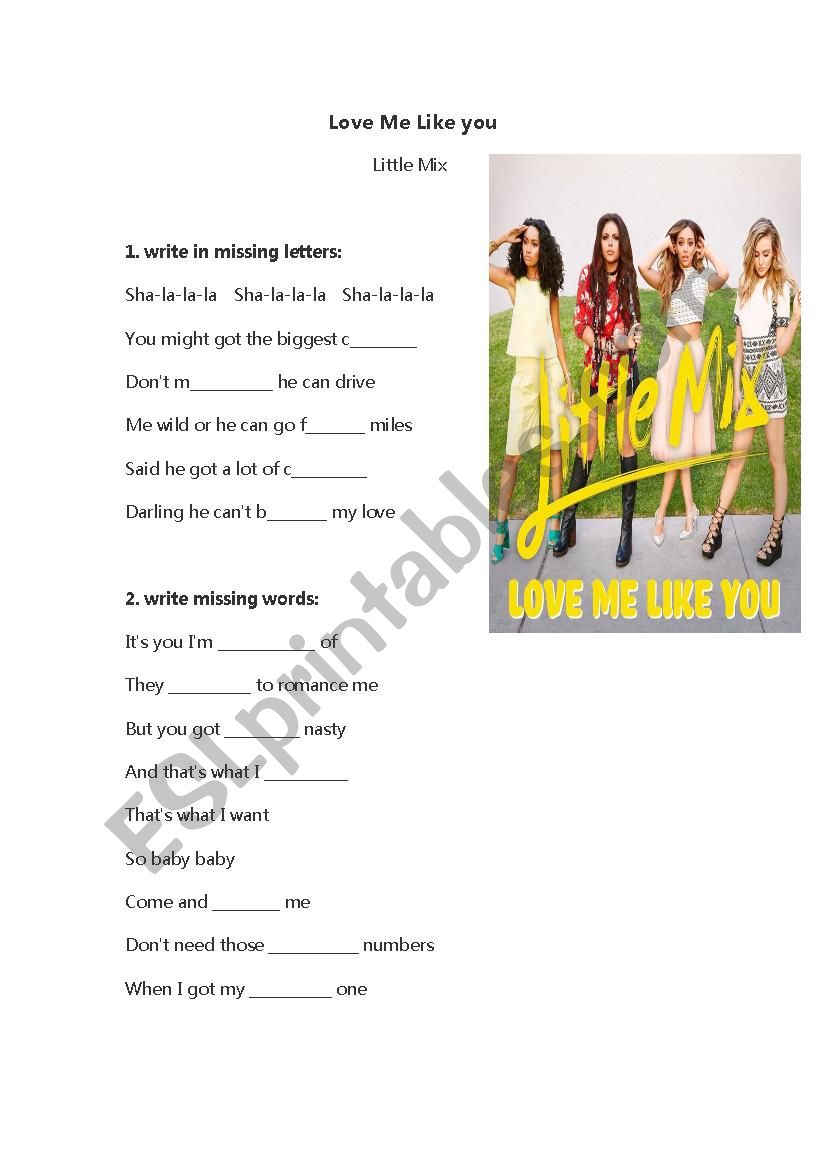 love me like you  worksheet