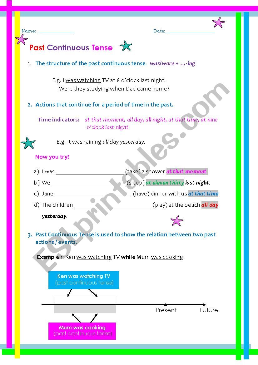 Past Continuous Tense: when vs while, time words, simple past vs continuous