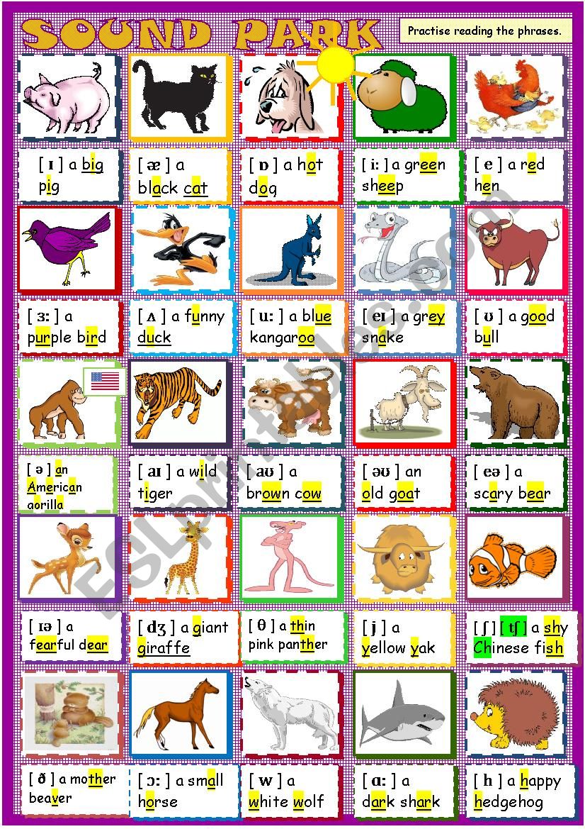 Sound Park Phonetics With Animals And Adjectives Esl Worksheet By Spied D Aignel