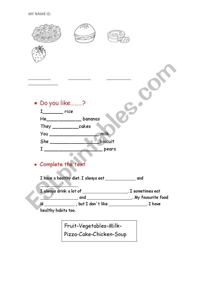 food worksheet