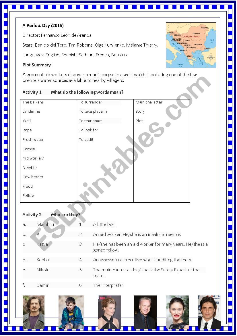 Movie: A Perfect Day worksheet