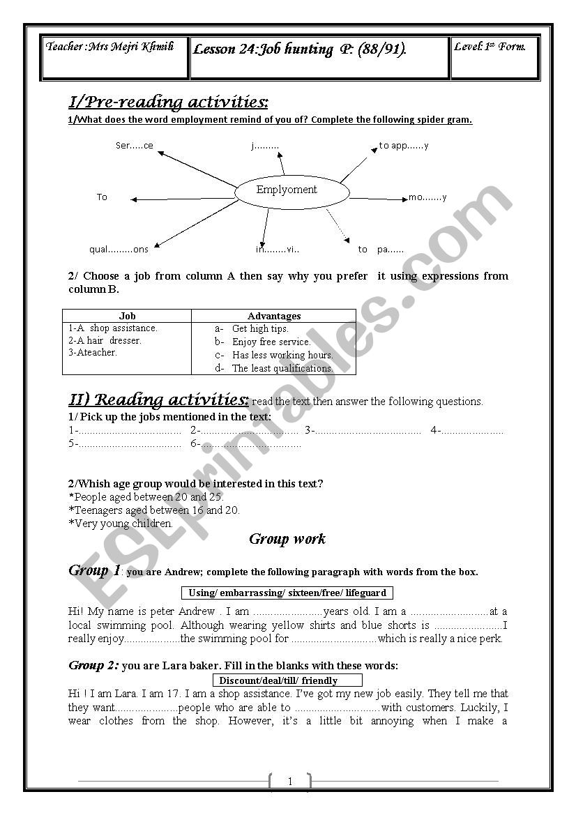 job hunting worksheet