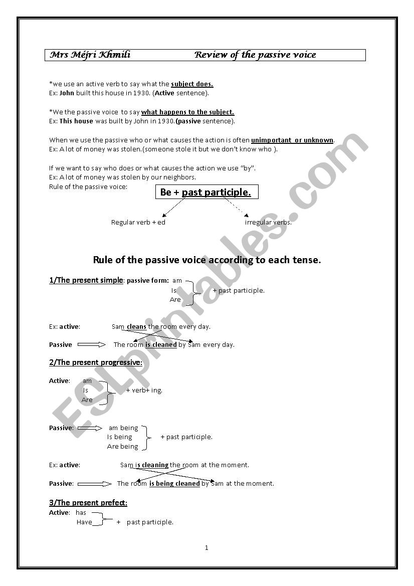 review for the passive voice  worksheet