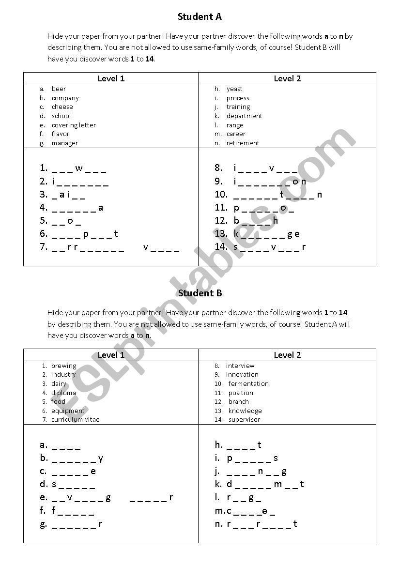 Speaking activity worksheet