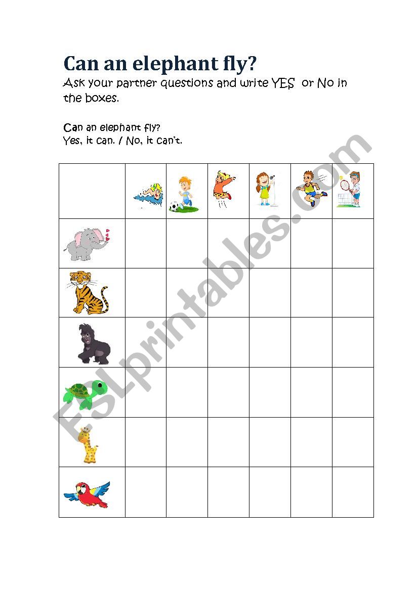 Can an elephant fly? worksheet