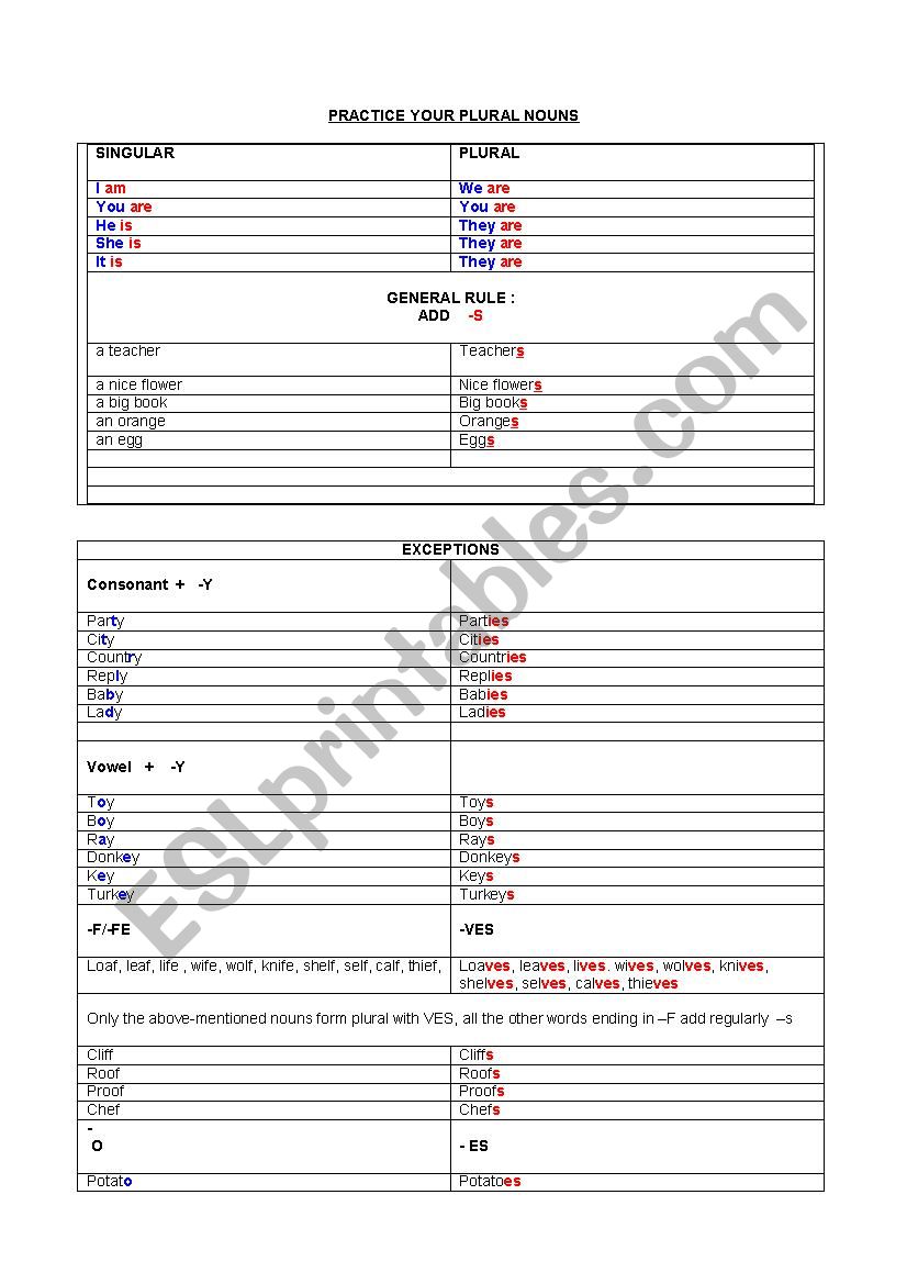 REVISE AND PRACTICE YOUR PLURALS