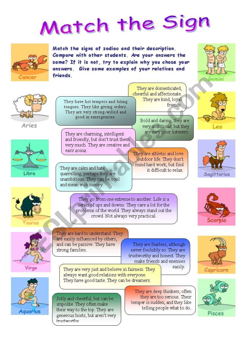 Match the sign worksheet