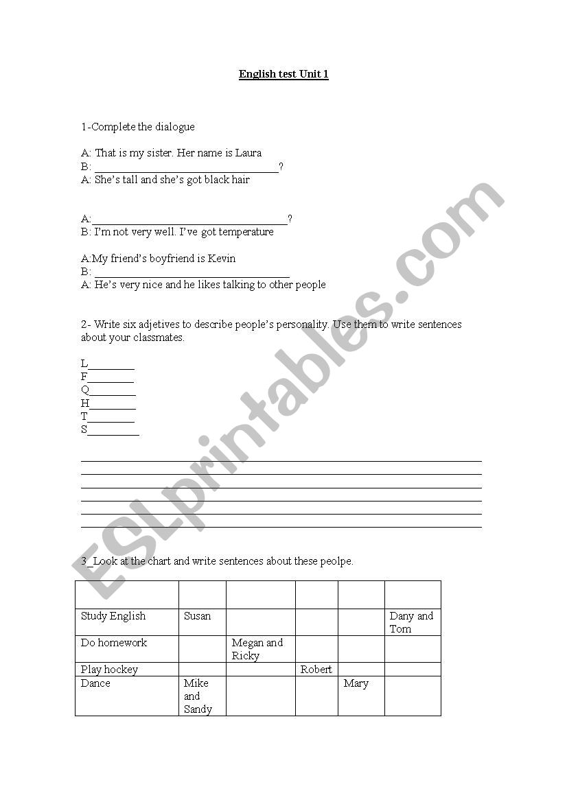 for teens 3 test unit 1 worksheet