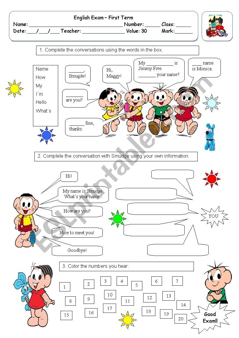 Greetings and Numbers worksheet