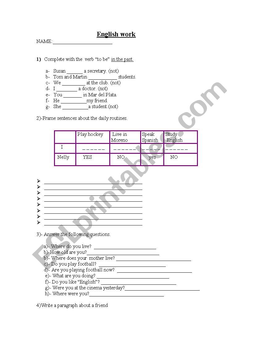 English Work worksheet