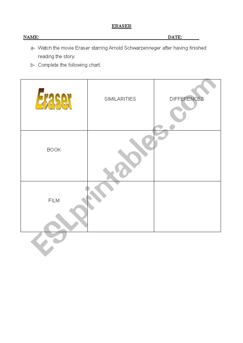 Eraser worksheet