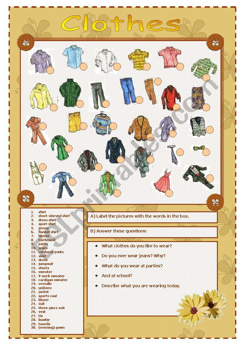 Clothes worksheet