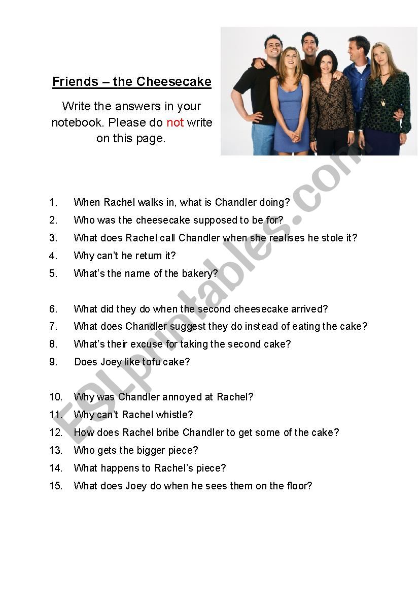 Friends: The Cheesecake worksheet