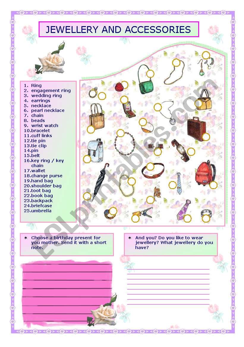 JEWELLERY AND ACCESSORIES worksheet