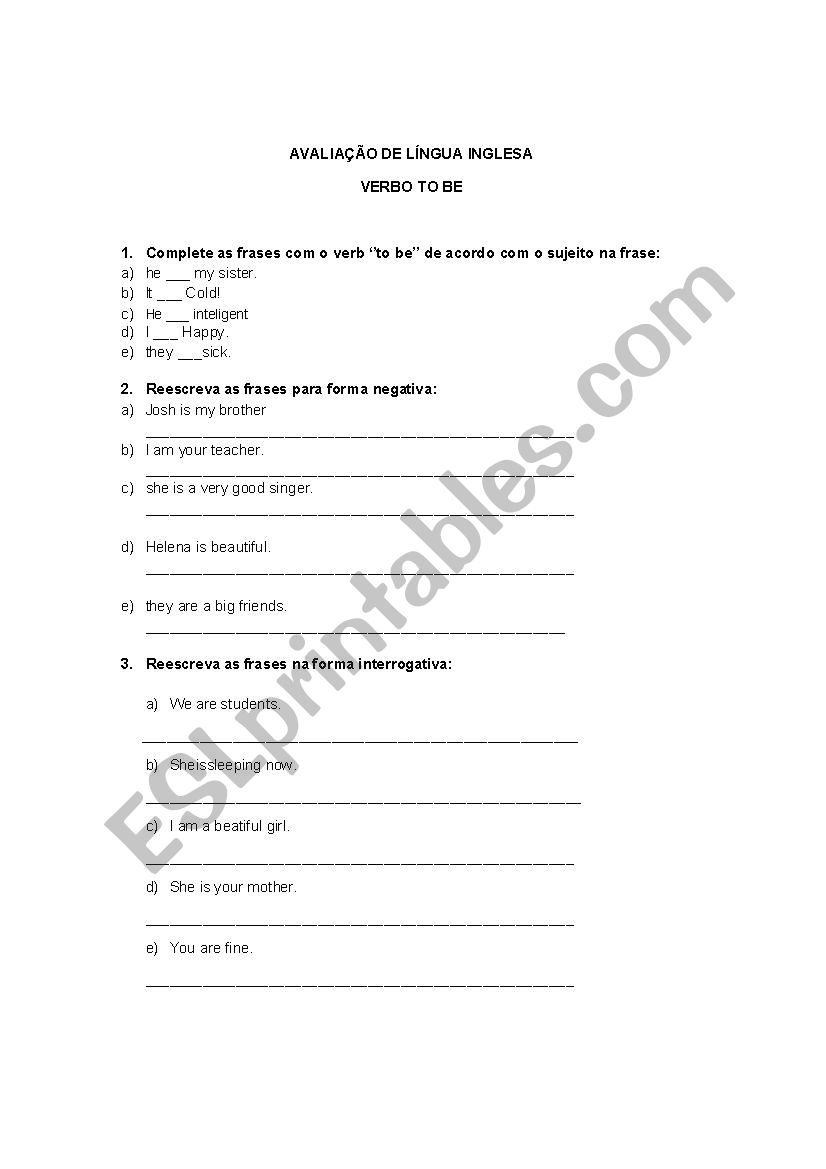 verb to be exercises worksheet