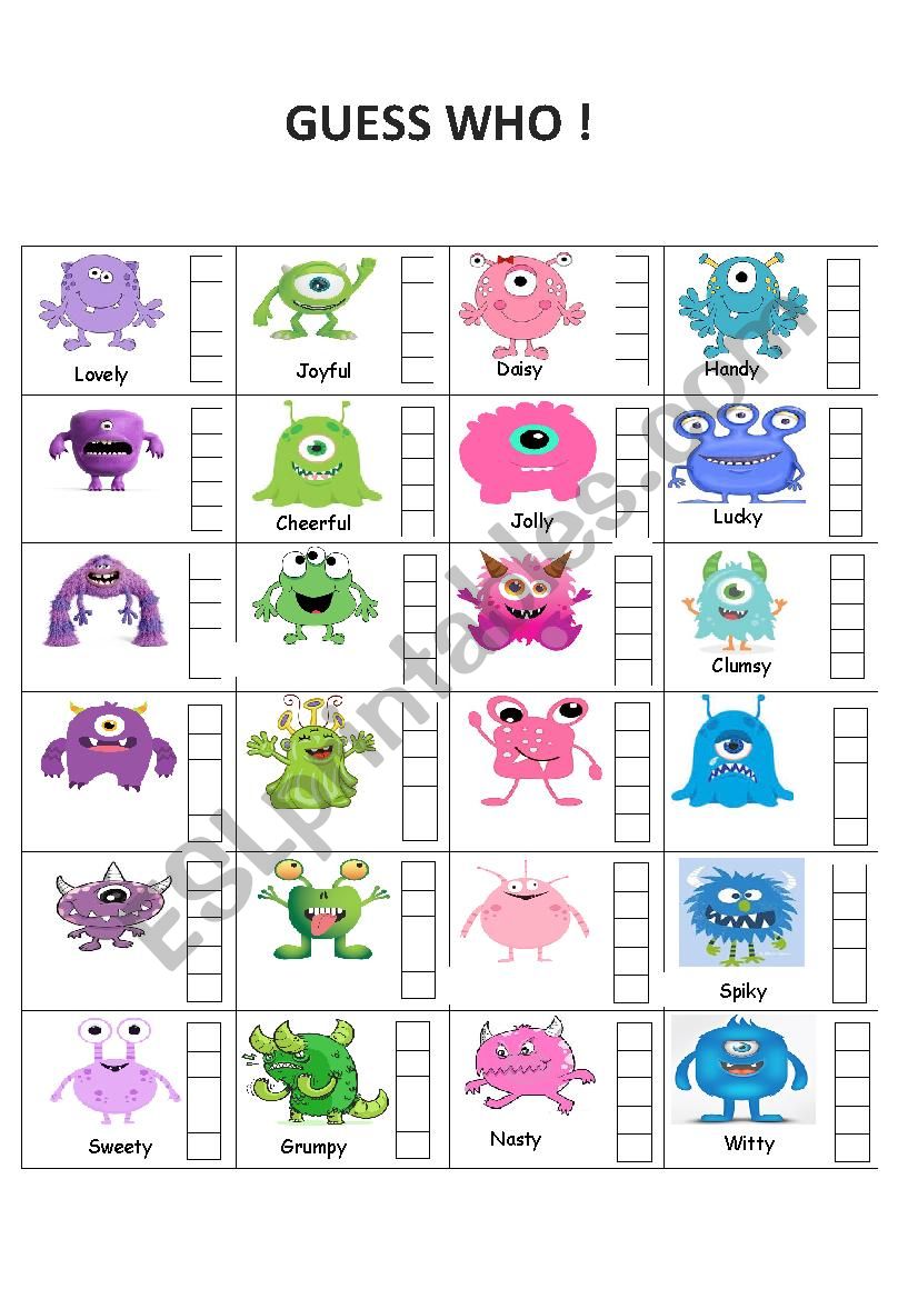 Guess who monsters version worksheet