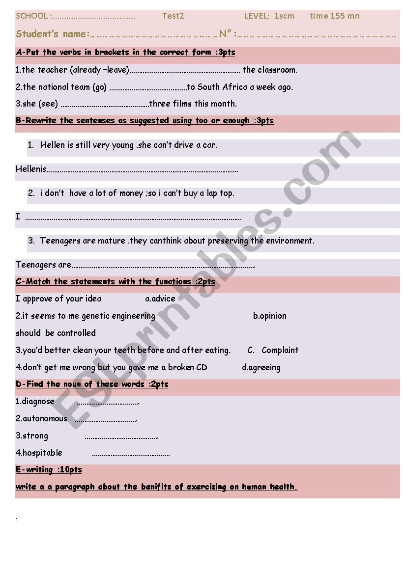 language quiz  (grammar and vocabulary