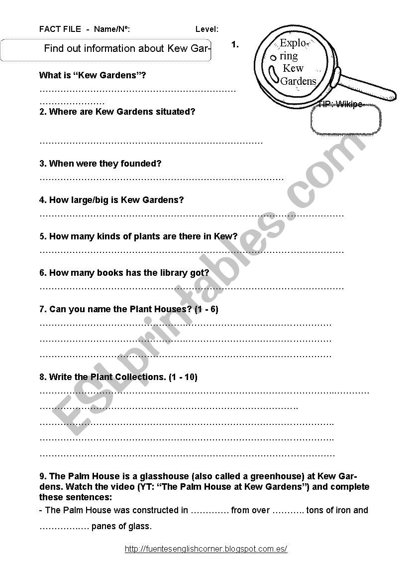 Exploring Kew Gardens worksheet