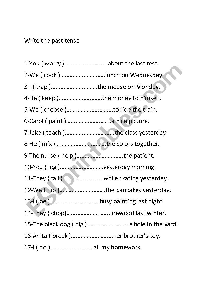 pas tense worksheet