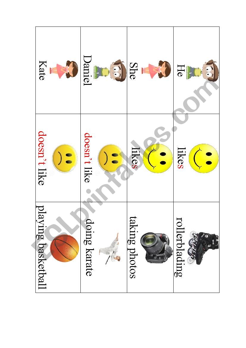 like/doesnÂ´t like flashcard worksheet