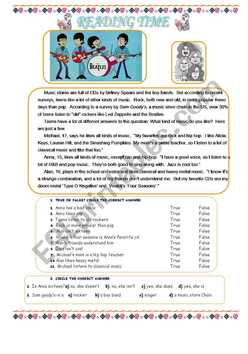 READING TIME worksheet