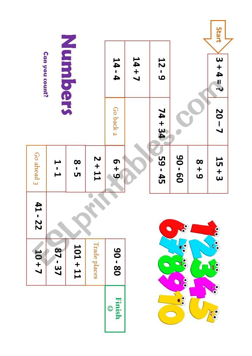 Numbers Board Game worksheet