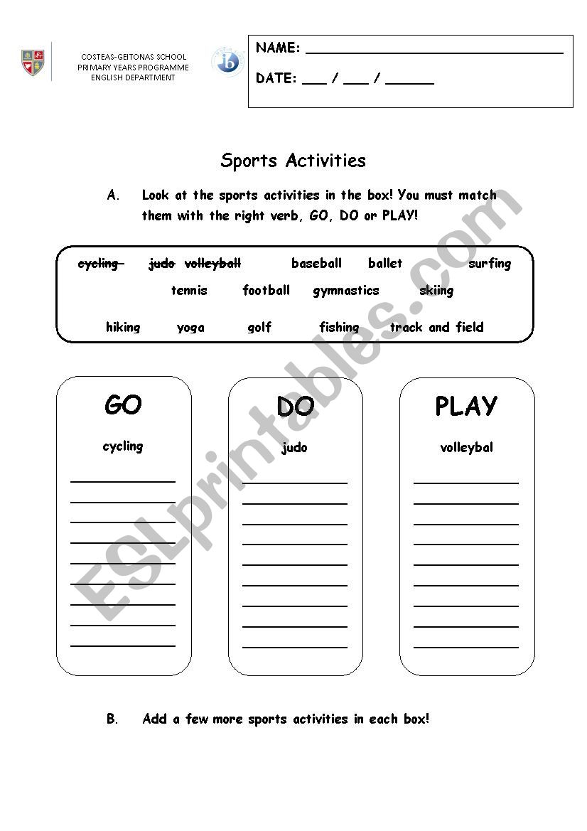Sports activities (go / do / play)
