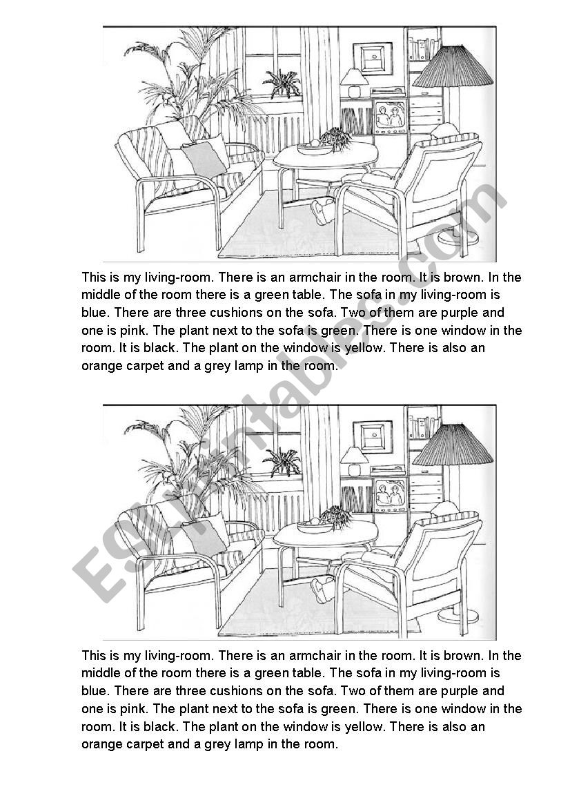 Colour the living room worksheet