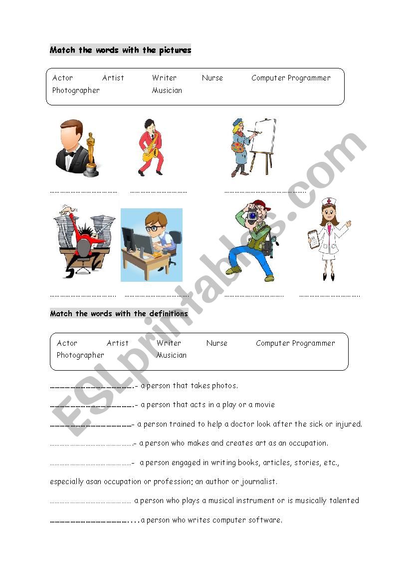 occupation worksheet