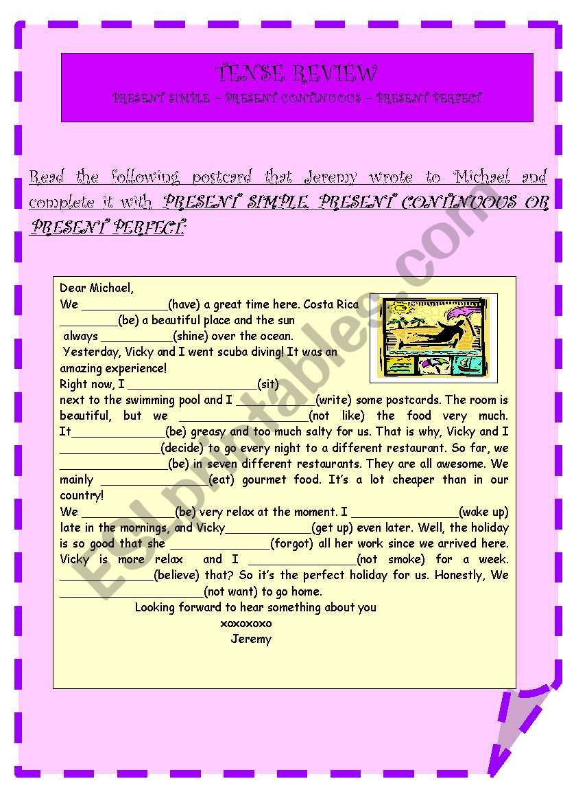 TENSE REVIEW PRESENT SIMPLE, PRESENT CONTINUOS, PRESENT PERFECT