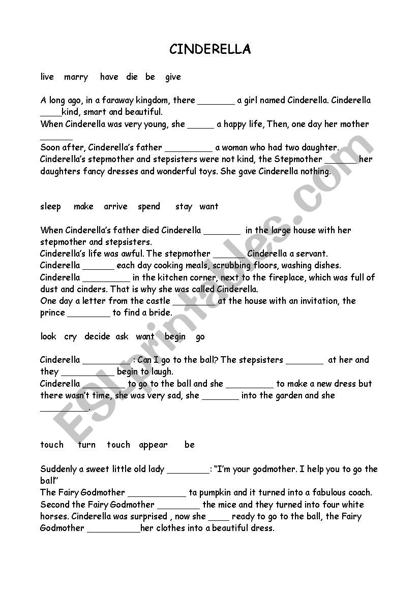 Cinderella, Past Simple  worksheet