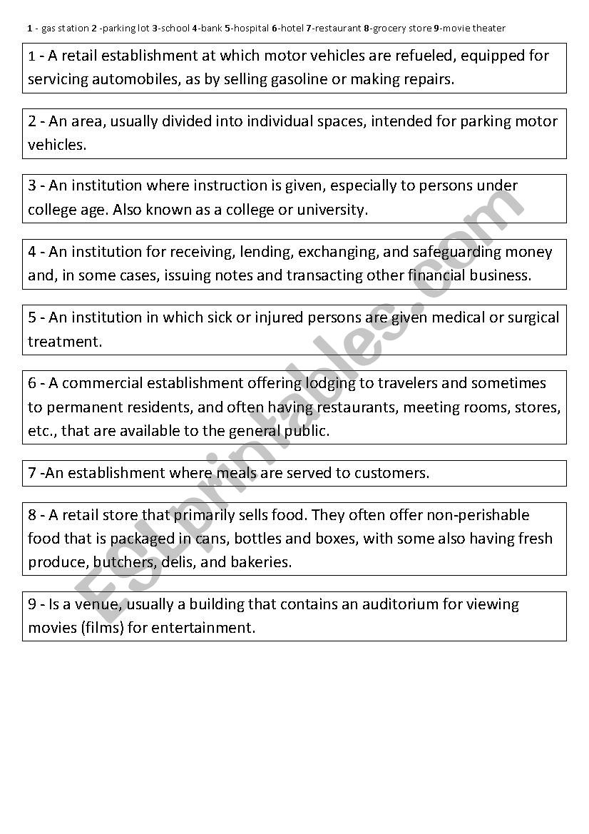 Tic Tac Toe with Places To Go worksheet