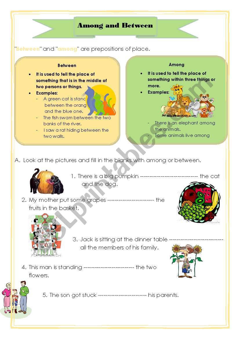 Among and Between worksheet