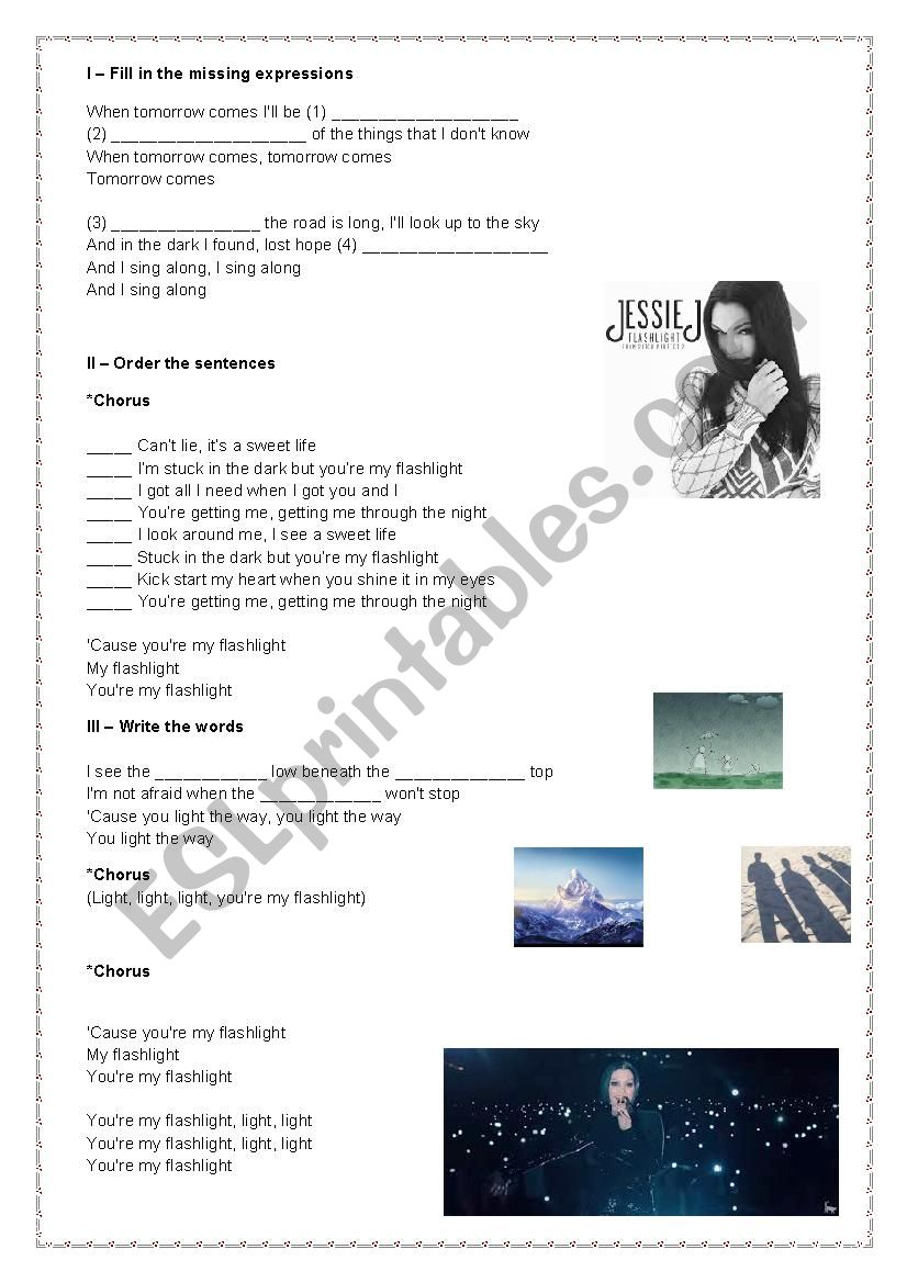 Jessie J - Flashlight worksheet