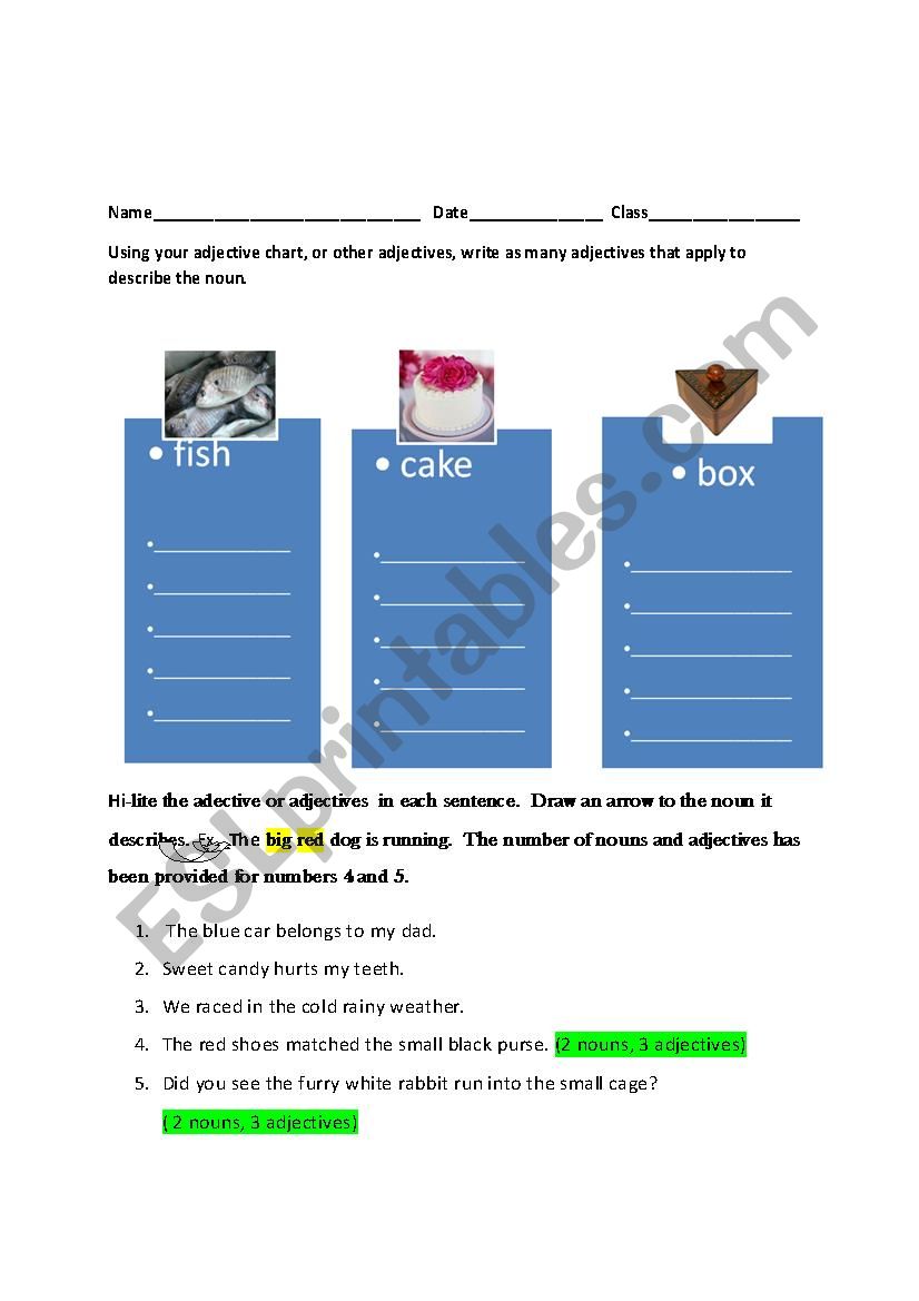 Adjectives worksheet
